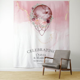 Tapete De Parede BOHO Lua Cheia Rosa Empoeirada Aquarela Celestial