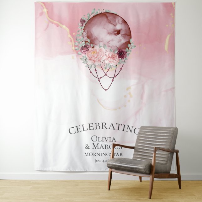 Tapete De Parede BOHO Lua Cheia Rosa Empoeirada Aquarela Celestial (In Situ)