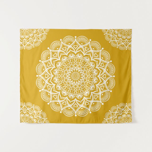 Tapete De Parede Boho Mustard Yellow Mandala (Frente (Horizontal))