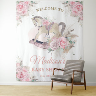 Tapete De Parede Boho Pampas Pink Floral Rocking Horse Backdrop