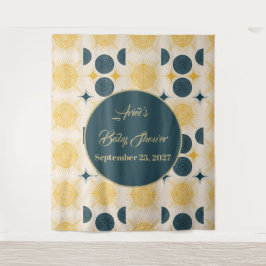 Tapete De Parede Boho Personalizado Sol Lua Estrelas Azul Amarelo