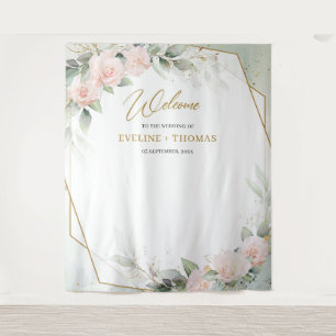 Tapete De Parede Boho rosado rosas rosa verde quadro de ouro casame