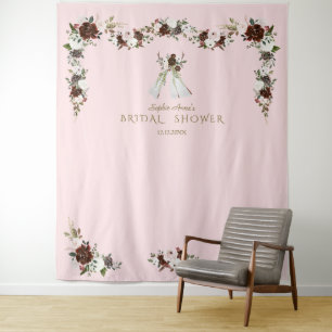 Tapete De Parede Boho Teepee Burgundy Creme Floral Chá de Noiva