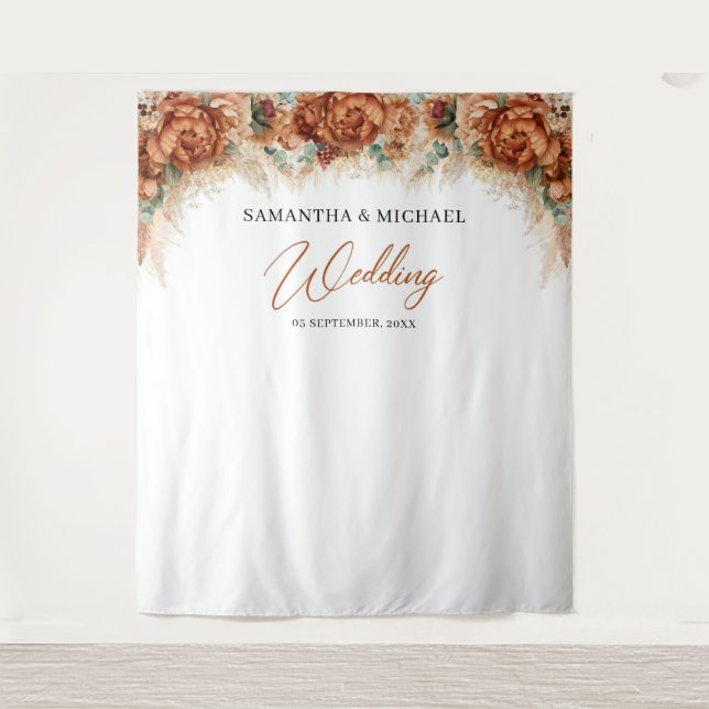 Tapete De Parede Boho terracotta floral pampas de cobre floral casa (Frente)