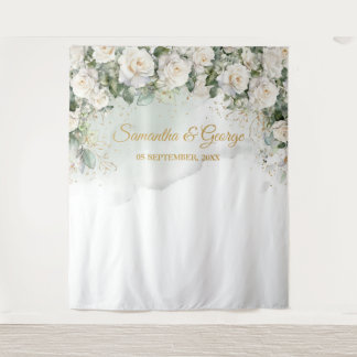 Tapete De Parede Boho White Roses Greenere e Dourado casamento