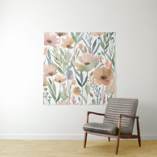 Tapete De Parede Boho Wildflower Watercolor Floral Pastel Wall