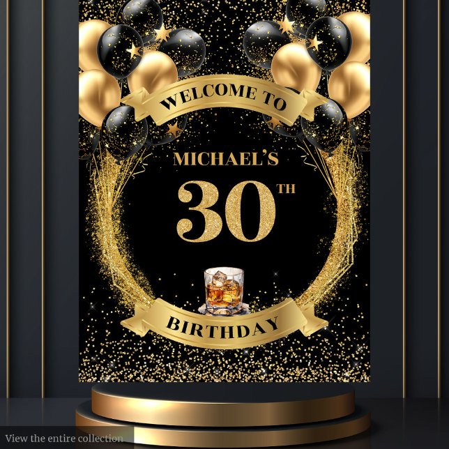 Tapete De Parede Bold 30 Birthday Whiskey Foto de aniversário (Bold 30th Man Birthday Whiskey Birthday Photo Back Tapestry)