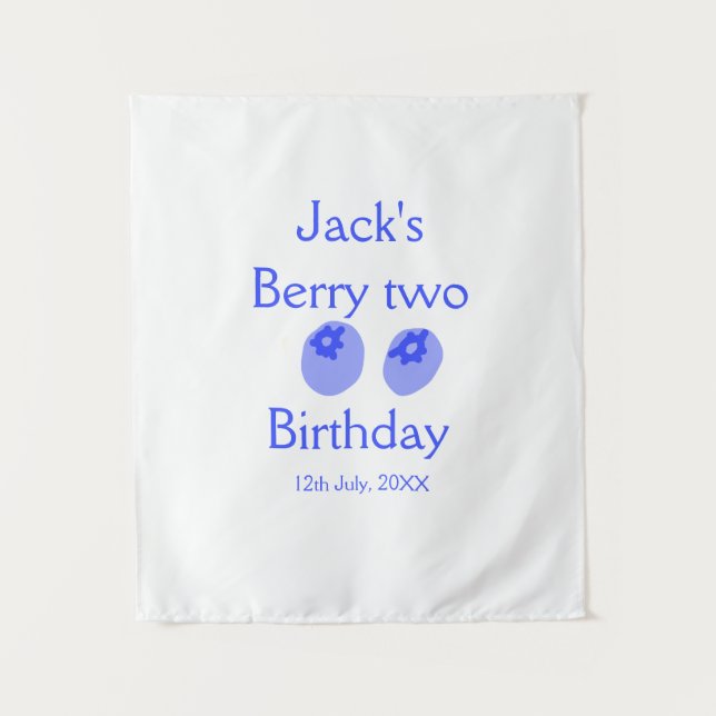 Tapete De Parede Bolo de aniversário de dois anos azul com nome e d (Frente)