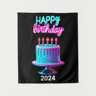 Tapete De Parede Bolo de Aniversário Neon Personalizado Festa de An