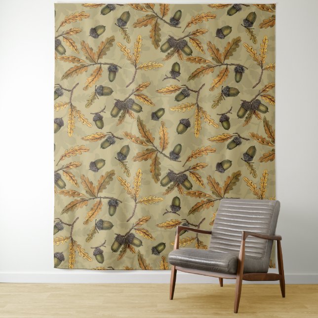 Tapete De Parede Bolotas e folhas de carvalho em névoa (In Situ)