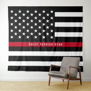 Tapete De Parede Bombeiro Linha Vermelha Fina Monograma Bandeira Am