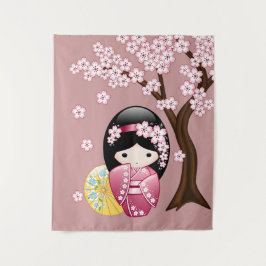 Tapete De Parede Boneca Kokeshi da Primavera - Garota Geisha Japone