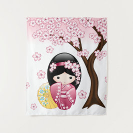Tapete De Parede Boneca Kokeshi da Primavera - Garota Geisha Japone