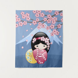 Tapete De Parede Boneca Kokeshi da Primavera - Garota Geisha Japone