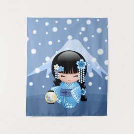 Tapete De Parede Boneca Kokeshi de Inverno - Garota Geisha da Monta