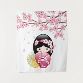 Tapete De Parede Boneca Kokeshi de Primavera - Garota Geisha Japone