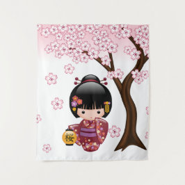Tapete De Parede Boneca Kokeshi Sakura - Garota Geisha Japonesa Fof