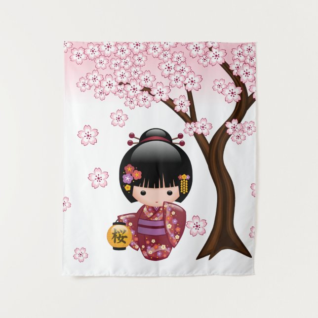Tapete De Parede Boneca Sakura Kokeshi - Garota Geisha Japonesa Bon (Frente)