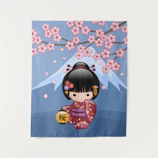 Tapete De Parede Boneca Sakura Kokeshi - Garota Geisha Japonesa Bon (Frente)