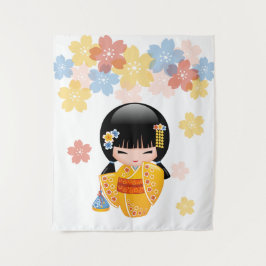 Tapete De Parede Boneca Summer Kokeshi - Garota Kimono Geisha Amare