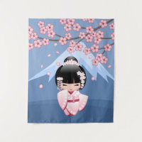 Boneca White Kimono Kokeshi - Garota Gisha Bonita