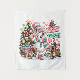 Tapete De Parede Boneco de Neve de Natal Rosa Fofo