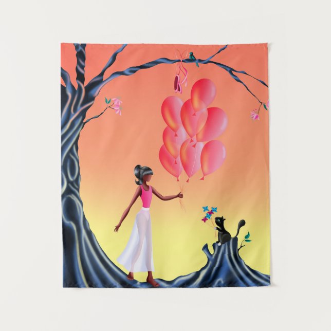 Tapete De Parede Bonita Ballerina e Gato na Árvore Sunset (Frente)