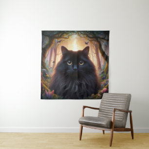 Tapete De Parede Bonito gato preto fluffy com olhos Dourados