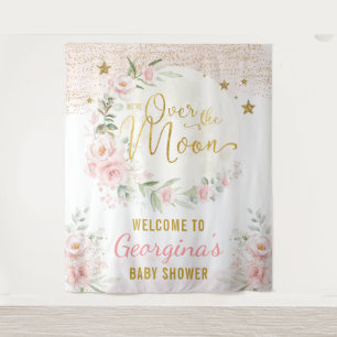 Tapete De Parede Bonito Lua Stars Blush Floral Baby Welcome