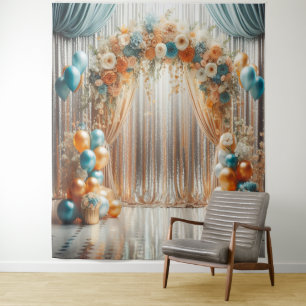 Tapete De Parede Bonito Teal e Laranja Arca Floral do Balão