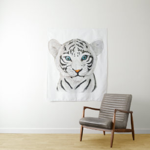 Tapete De Parede Bonito Tigre Branco Com Olhos Azuis