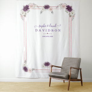 Tapete De Parede Booth de Foto Floral Lavanda Bege Casamento Dourad