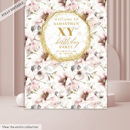 Tapete De Parede Booth de Fotos de Aniversário Chic Blush Floral Ma