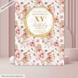 Tapete De Parede Booth de Fotos Dourado Marfim Rosa Pó Fabuloso