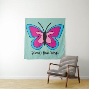 Tapete De Parede Borboleta Azul Magenta Rosa Adicionar texto