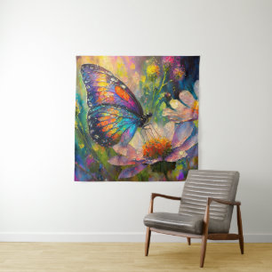 Tapete De Parede Borboleta colorida e flores silvestres no nascer d