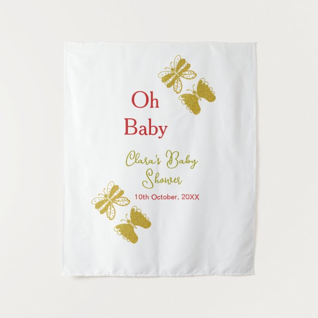 Tapete De Parede Borboleta dourada vermelha baby shower oh bebê mod (Frente)