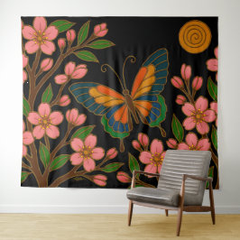 Tapete De Parede Borboleta Flor de Cerejeira Lua