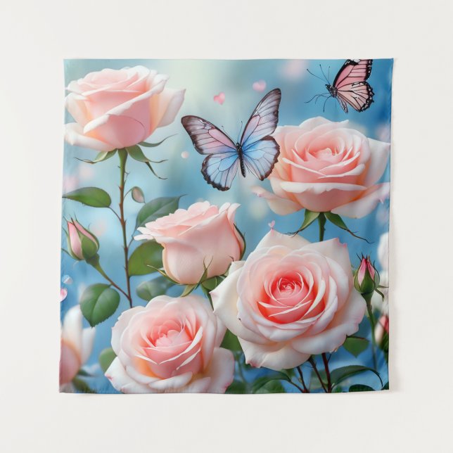 Tapete De Parede Borboleta Na Flor Rosa (Frente)