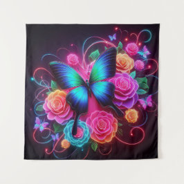 Tapete De Parede Borboleta Neon & Rosas