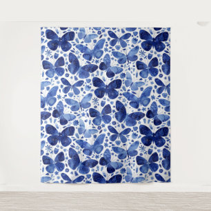 Tapete De Parede Borboletas Aquarela Azul
