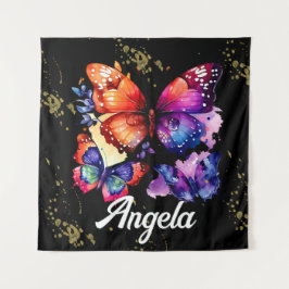 Tapete De Parede Borboletas de Aquarela Nome Dourado Colorido