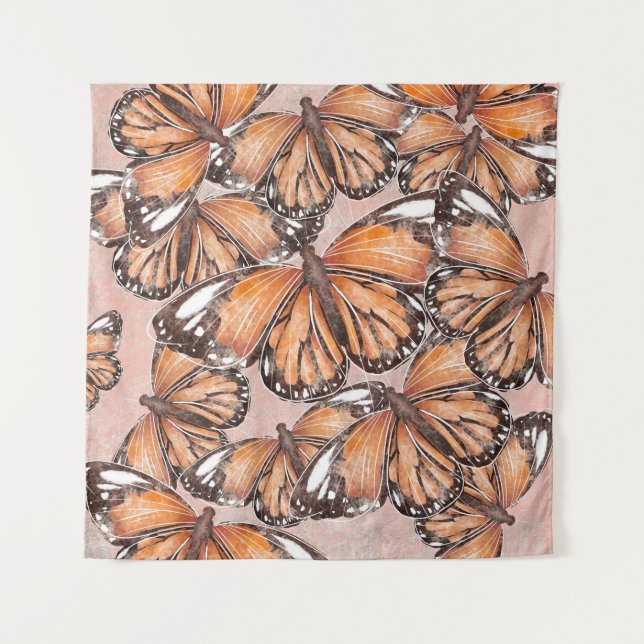 Tapete De Parede Borboletas do Almirante Vermelho Fundo Rosa (Frente)