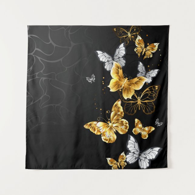 Tapete De Parede Borboletas Douradas e brancas (Frente)