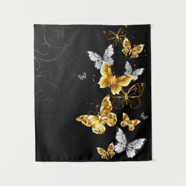 Tapete De Parede Borboletas Douradas e brancas (Frente)