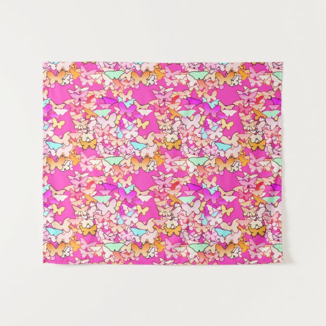 Tapete De Parede Borboletas, Pastéis em Rosa Fúcsia (Frente (Horizontal))