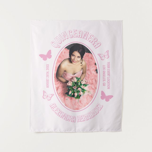Tapete De Parede Borboletas Rosa Quinceanera (Frente)