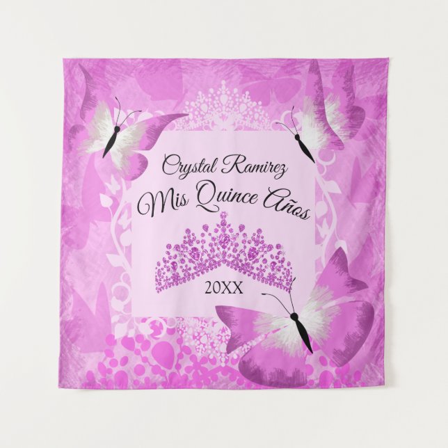 Tapete De Parede Borboletas Rosa, Tiara Quinceanera Wall Dcolza (Frente)