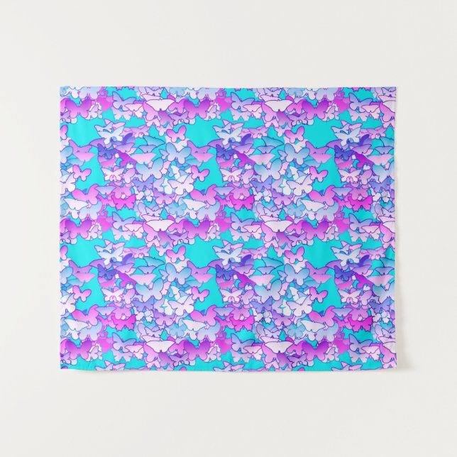 Tapete De Parede Borboletas, violeta e tartaruga (Frente (Horizontal))