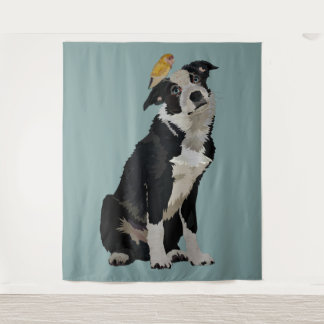 TAPETE DE PAREDE BORDER COLLIE & PÁSSARO DOURADO